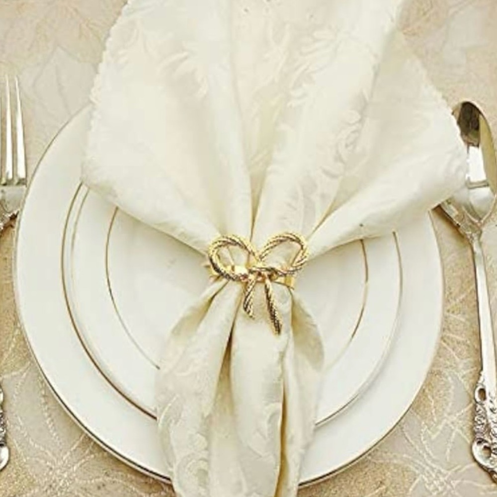 Gold coquette bow metallic napkin ring holder set